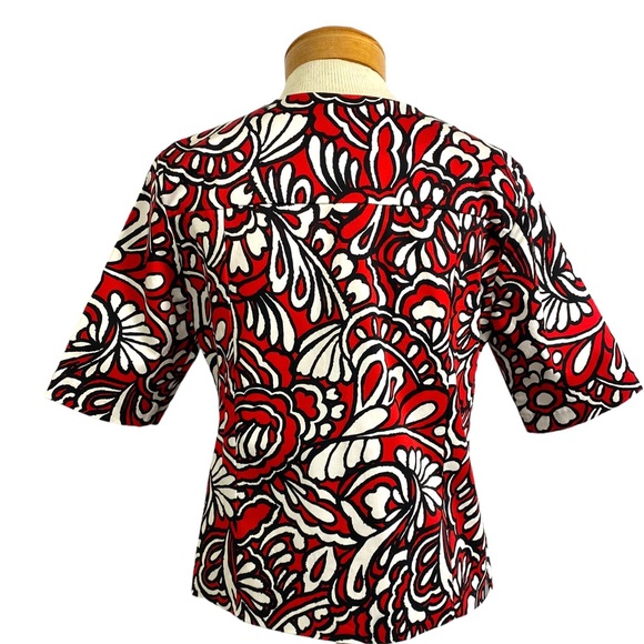 WD•NY Red Black White Floral, Short Sleeve Jacket Sz 10 - Picture 7 of 9